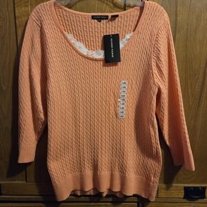 Jeanne Pierre Women's Creamsicle Cotton Cable Knit Sweater Size XL New